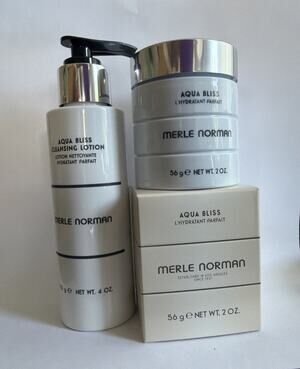 Duo Set Merle Norman AQUA BLISS CREAM 2 oz & AQUA BLISS CLEANSING LOTION 4fl oz